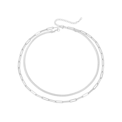 Sleek Harmony: Minimalist Double-Layer Snake and Chain Necklace